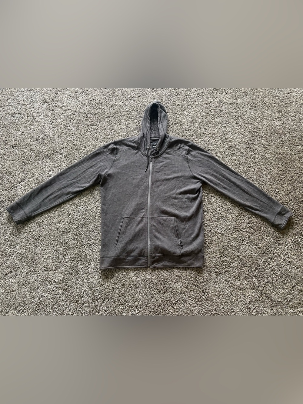 PrAna Grey Full Zip Hoodie Mens Size XL 100% Organic Cotton Hiking Outdoor